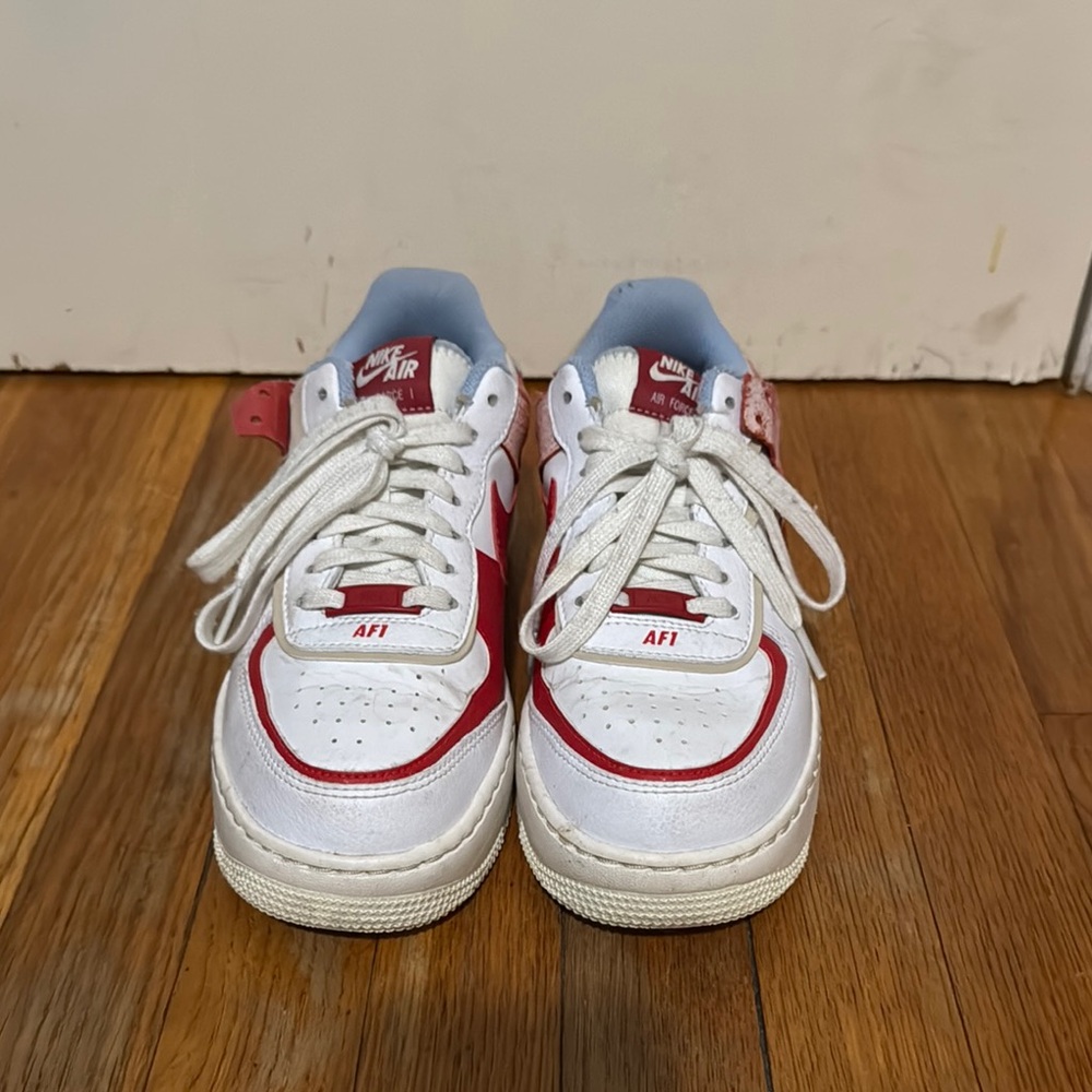 Nike Air Force 1 White and Red Sneakers